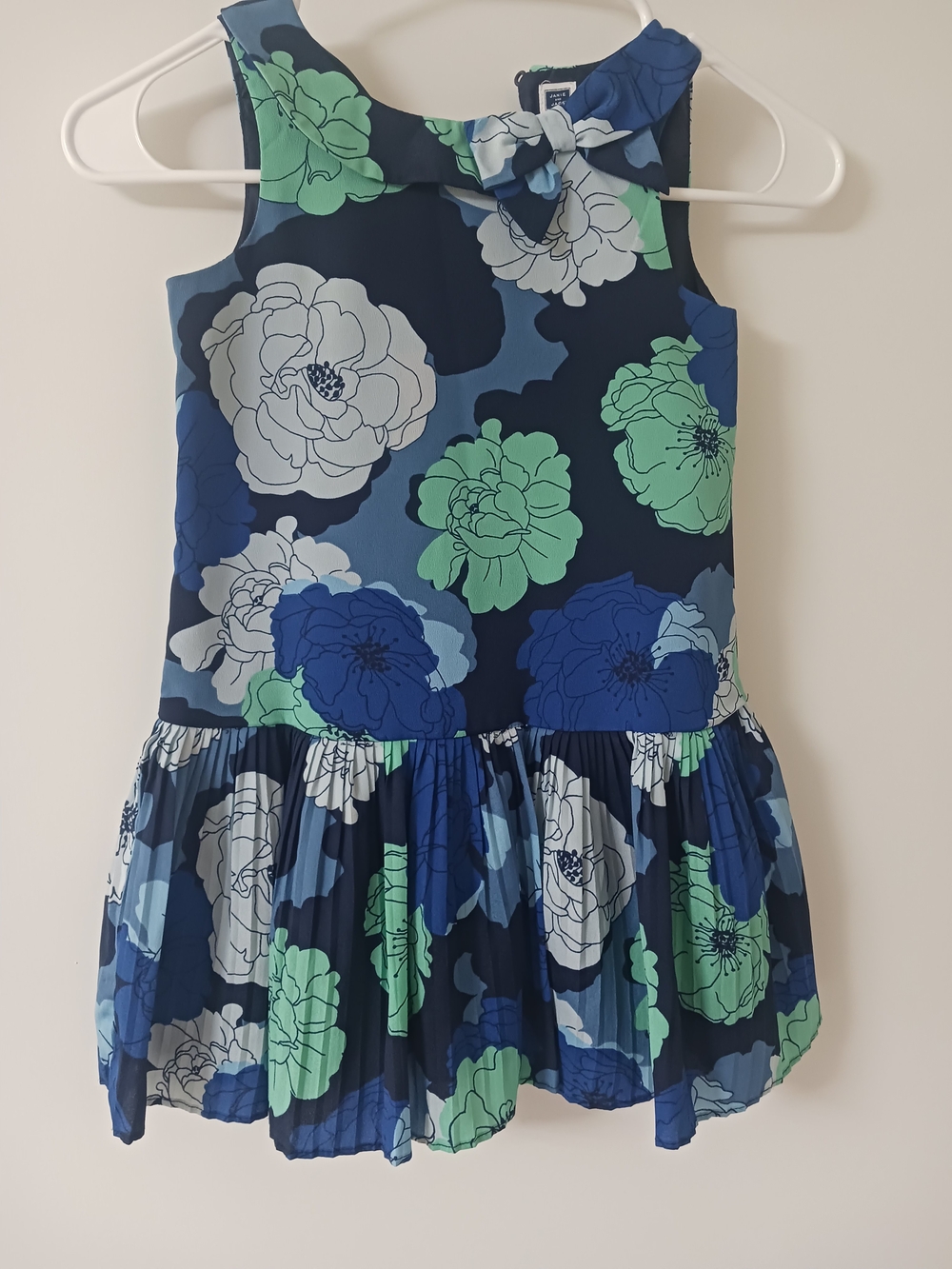 Janie and Jack Navy Floral Bow-Shoulder Dress in Blue, Green, White